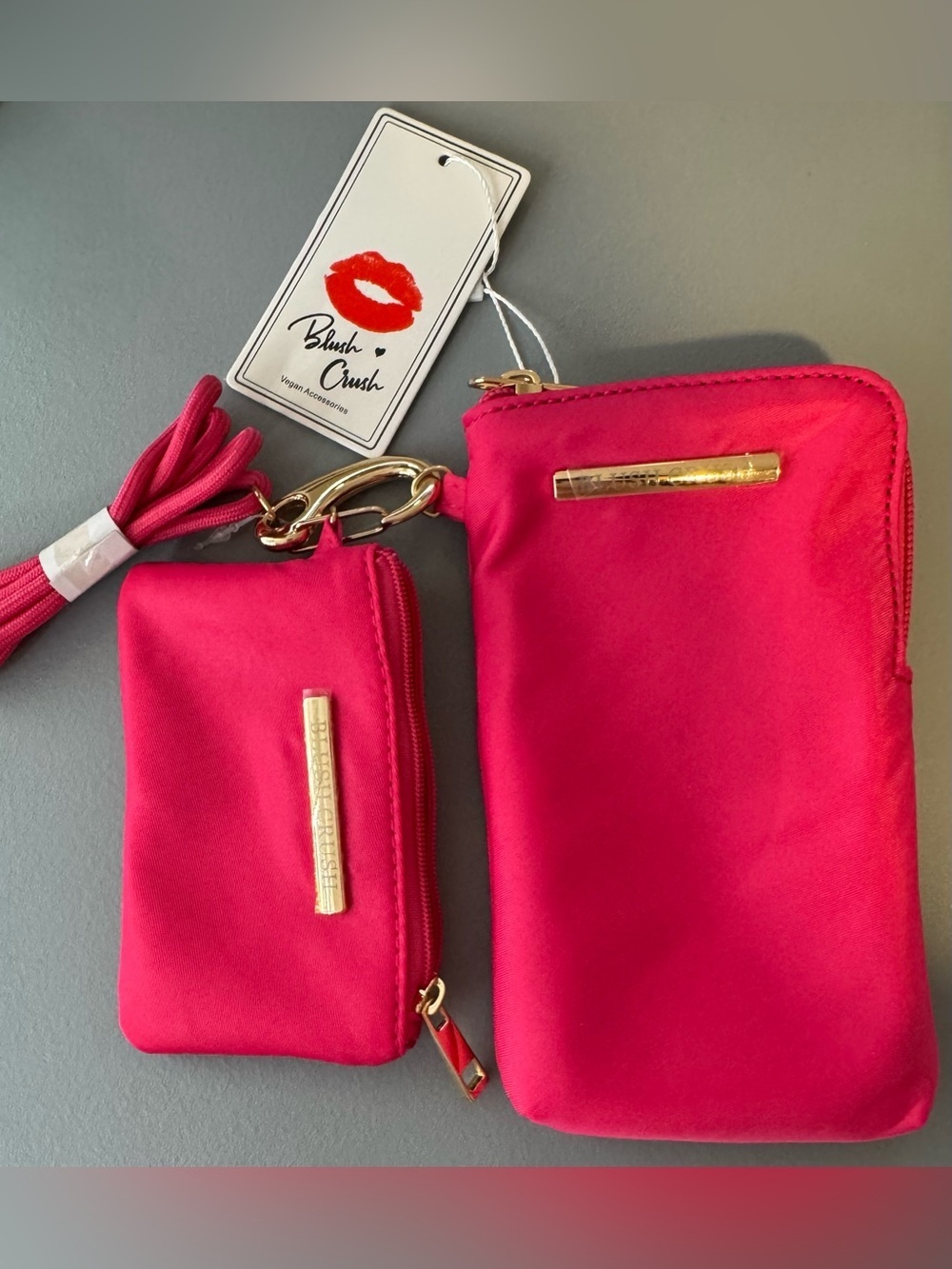 Blush crush nylon lanyard Women's Hot Pink gold accessory bags travel vacation